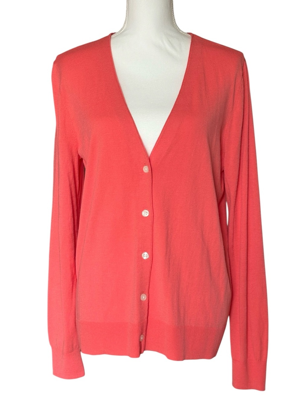 LOFT Womens Cardigan Sweater Size L Large Coral Pink V-Neck Button Front NWT